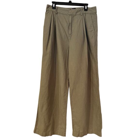 GAP Wide-Leg High Rise Linen Pleated Pants Olive Green Size 12 - Picture 2 of 7